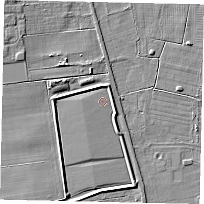 Shaded relief map of the ground around HU106UU, computed from Environment Agency LiDAR. The ground here sits at about 3 m above sea level and falls 5 m across the surrounding 800 m. Surface water reaching this point runs off ground lying to the west, 0.9 m higher.