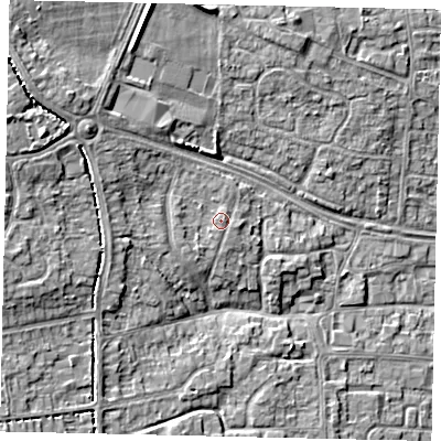 Shaded relief map of the ground around HU107AR, computed from Environment Agency LiDAR. The ground here sits at about 10 m above sea level and falls 10 m across the surrounding 800 m. Surface water reaching this point runs off ground lying to the west-south-west, 1.1 m higher.