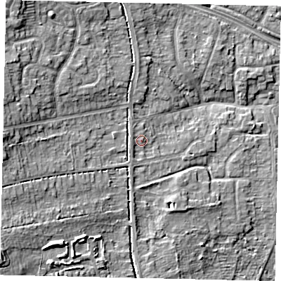 Shaded relief map of the ground around HU107BE, computed from Environment Agency LiDAR. The ground here sits at about 11 m above sea level and falls 11 m across the surrounding 800 m. Surface water reaching this point runs off ground lying to the west, 1.4 m higher.