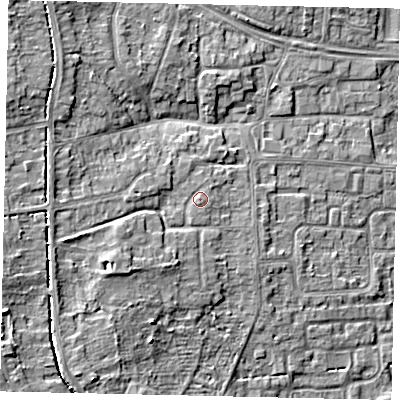 Shaded relief map of the ground around HU107BN, computed from Environment Agency LiDAR. The ground here sits at about 9 m above sea level and falls 9 m across the surrounding 800 m. Surface water reaching this point runs off ground lying to the south-south-west, 0.6 m higher.