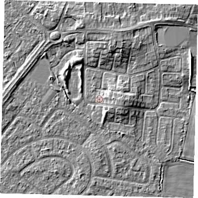 Shaded relief map of the ground around HU114BN, computed from Environment Agency LiDAR. The ground here sits at about 3 m above sea level and falls 6 m across the surrounding 800 m. Surface water reaching this point runs off ground lying to the east, 3.2 m higher.