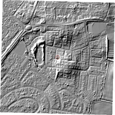 Shaded relief map of the ground around HU114BU, computed from Environment Agency LiDAR. The ground here sits at about 3 m above sea level and falls 6 m across the surrounding 800 m. Surface water reaching this point runs off ground lying to the south-east, 2.4 m higher.