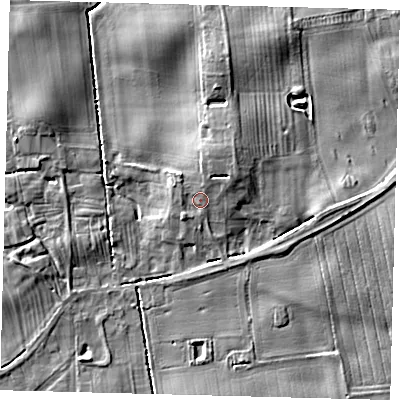 Shaded relief map of the ground around HU114DJ, computed from Environment Agency LiDAR. The ground here sits at about 10 m above sea level and falls 10 m across the surrounding 800 m. Surface water reaching this point runs off ground lying to the north-north-east, 4.2 m higher.
