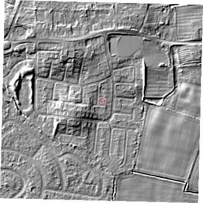 Shaded relief map of the ground around HU114DL, computed from Environment Agency LiDAR. The ground here sits at about 3 m above sea level and falls 6 m across the surrounding 800 m. Surface water reaching this point runs off ground lying to the west-south-west, 3.4 m higher.