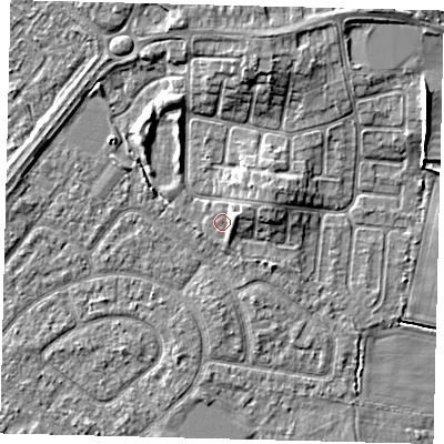 Shaded relief map of the ground around HU114DQ, computed from Environment Agency LiDAR. The ground here sits at about 3 m above sea level and falls 6 m across the surrounding 800 m. Surface water reaching this point runs off ground lying to the east, 1.7 m higher.