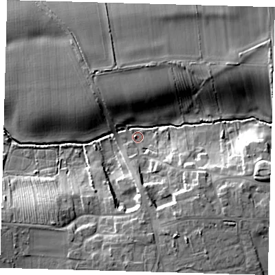 Shaded relief map of the ground around HU114FE, computed from Environment Agency LiDAR. The ground here sits at about 10 m above sea level and falls 14 m across the surrounding 800 m. Surface water reaching this point runs off ground lying to the south-south-east, 11.2 m higher.