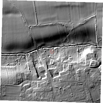 Shaded relief map of the ground around HU114FF, computed from Environment Agency LiDAR. The ground here sits at about 10 m above sea level and falls 14 m across the surrounding 800 m. Surface water reaching this point runs off ground lying to the south-east, 9.7 m higher.