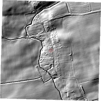 Shaded relief map of the ground around HU114NL, computed from Environment Agency LiDAR. The ground here sits at about 10 m above sea level and falls 10 m across the surrounding 800 m. Surface water reaching this point runs off ground lying to the east-north-east, 2.0 m higher.