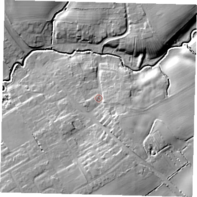 Shaded relief map of the ground around HU115EU, computed from Environment Agency LiDAR. The ground here sits at about 10 m above sea level and falls 16 m across the surrounding 800 m. Surface water reaching this point runs off ground lying to the south-south-east, 8.3 m higher.