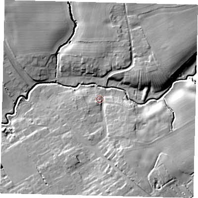 Shaded relief map of the ground around HU115HF, computed from Environment Agency LiDAR. The ground here sits at about 7 m above sea level and falls 15 m across the surrounding 800 m. Surface water reaching this point runs off ground lying to the south-south-east, 12.2 m higher.