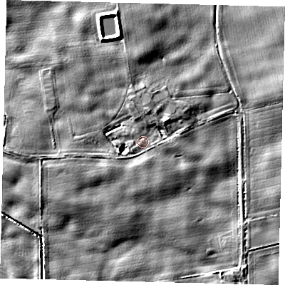 Shaded relief map of the ground around HU115HX, computed from Environment Agency LiDAR. The ground here sits at about 3 m above sea level and falls 8 m across the surrounding 800 m. Surface water reaching this point runs off ground lying to the north-east, 2.3 m higher.