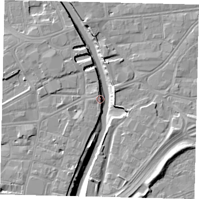 Shaded relief map of the ground around HU11EW, computed from Environment Agency LiDAR. The ground here sits at about 5 m above sea level and falls 11 m across the surrounding 800 m. Surface water reaching this point runs off ground lying to the north-west, 7.8 m higher.