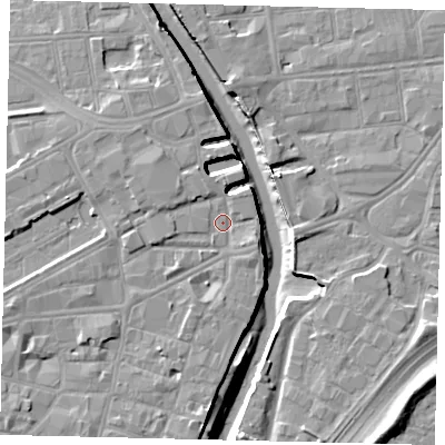 Shaded relief map of the ground around HU11HA, computed from Environment Agency LiDAR. The ground here sits at about 4 m above sea level and falls 11 m across the surrounding 800 m. Surface water reaching this point runs off ground lying to the north-west, 1.9 m higher.