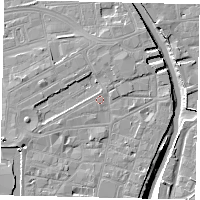 Shaded relief map of the ground around HU11HJ, computed from Environment Agency LiDAR. The ground here sits at about 5 m above sea level and falls 9 m across the surrounding 800 m. Surface water reaching this point runs off ground lying to the west-south-west, 1.7 m higher.