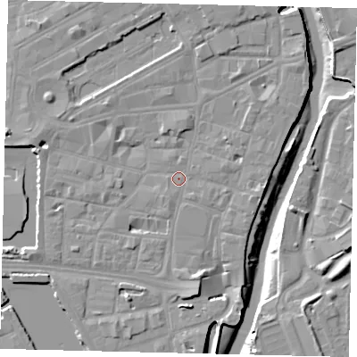 Shaded relief map of the ground around HU11HX, computed from Environment Agency LiDAR. The ground here sits at about 4 m above sea level and falls 10 m across the surrounding 800 m. Surface water reaching this point runs off ground lying to the south-south-east, 5.0 m higher.