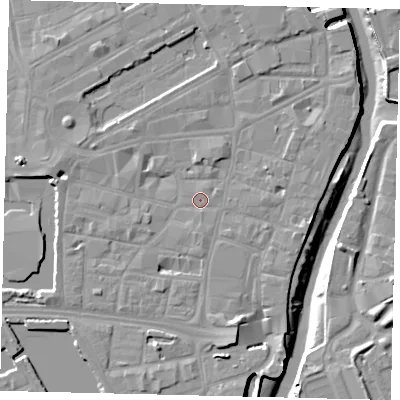 Shaded relief map of the ground around HU11JG, computed from Environment Agency LiDAR. The ground here sits at about 4 m above sea level and falls 10 m across the surrounding 800 m. Surface water reaching this point runs off ground lying to the south-south-east, 4.5 m higher.