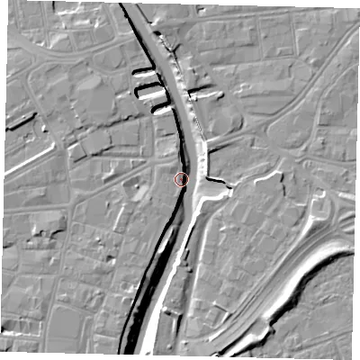 Shaded relief map of the ground around HU11NG, computed from Environment Agency LiDAR. The ground here sits at about 5 m above sea level and falls 11 m across the surrounding 800 m. Surface water reaching this point runs off ground lying to the north-west, 7.9 m higher.
