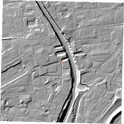 Shaded relief map of the ground around HU11NP, computed from Environment Agency LiDAR. The ground here sits at about 5 m above sea level and falls 11 m across the surrounding 800 m. Surface water reaching this point runs off ground lying to the north-north-west, 1.3 m higher.
