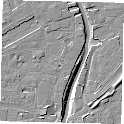 Shaded relief map of the ground around HU11NQ, computed from Environment Agency LiDAR. The ground here sits at about 4 m above sea level and falls 11 m across the surrounding 800 m. Surface water reaching this point runs off ground lying to the south-south-east, 1.4 m higher.