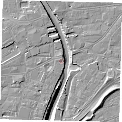 Shaded relief map of the ground around HU11NR, computed from Environment Agency LiDAR. The ground here sits at about 5 m above sea level and falls 11 m across the surrounding 800 m. Surface water reaching this point runs off ground lying to the north-north-east, 1.2 m higher.