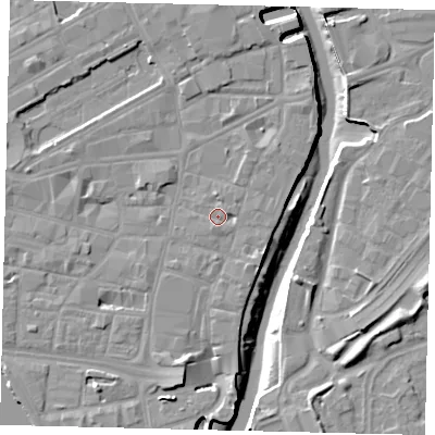 Shaded relief map of the ground around HU11PA, computed from Environment Agency LiDAR. The ground here sits at about 5 m above sea level and falls 10 m across the surrounding 800 m. Surface water reaching this point runs off ground lying to the south-south-west, 1.8 m higher.