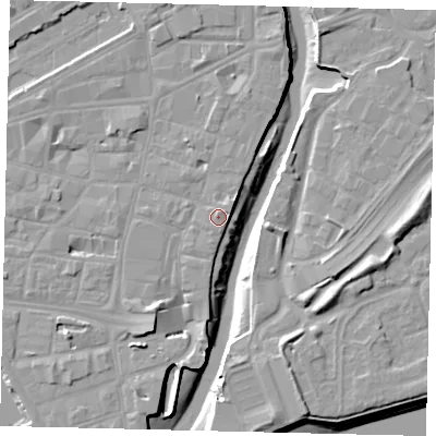 Shaded relief map of the ground around HU11QJ, computed from Environment Agency LiDAR. The ground here sits at about 5 m above sea level and falls 11 m across the surrounding 800 m. Surface water reaching this point runs off ground lying to the north-east, 1.0 m higher.