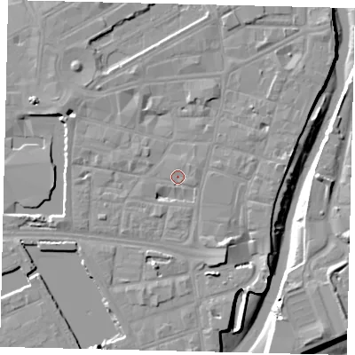 Shaded relief map of the ground around HU11RP, computed from Environment Agency LiDAR. The ground here sits at about 4 m above sea level and falls 10 m across the surrounding 800 m. Surface water reaching this point runs off ground lying to the south-east, 3.7 m higher.