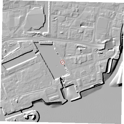 Shaded relief map of the ground around HU11SN, computed from Environment Agency LiDAR. The ground here sits at about 3 m above sea level and falls 15 m across the surrounding 800 m. Surface water reaching this point runs off ground lying to the south, 2.8 m higher.