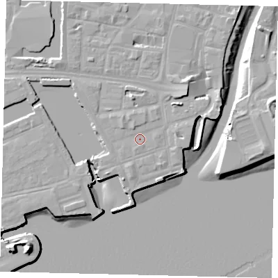 Shaded relief map of the ground around HU11TU, computed from Environment Agency LiDAR. The ground here sits at about 4 m above sea level and falls 16 m across the surrounding 800 m. Surface water reaching this point runs off ground lying to the north-north-west, 1.0 m higher.