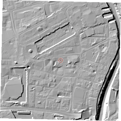 Shaded relief map of the ground around HU11YP, computed from Environment Agency LiDAR. The ground here sits at about 4 m above sea level and falls 10 m across the surrounding 800 m. Surface water reaching this point runs off ground lying to the south-south-east, 5.0 m higher.