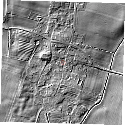 Shaded relief map of the ground around HU120AA, computed from Environment Agency LiDAR. The ground here sits at about 4 m above sea level and falls 8 m across the surrounding 800 m. Surface water reaching this point runs off ground lying to the north, 3.6 m higher.