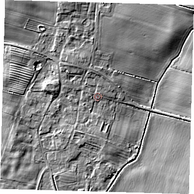 Shaded relief map of the ground around HU120AB, computed from Environment Agency LiDAR. The ground here sits at about 4 m above sea level and falls 8 m across the surrounding 800 m. Surface water reaching this point runs off ground lying to the north, 3.6 m higher.