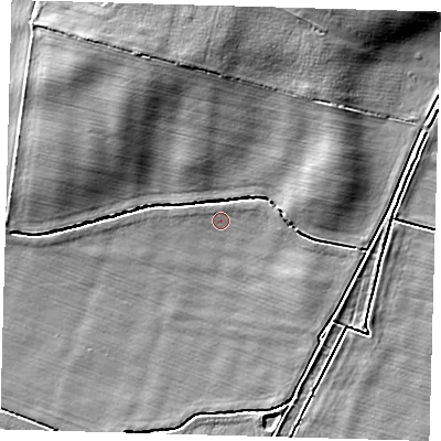 Shaded relief map of the ground around HU120AD, computed from Environment Agency LiDAR. The ground here sits at about 3 m above sea level and falls 8 m across the surrounding 800 m. Surface water reaching this point runs off ground lying to the west-north-west, 0.7 m higher.