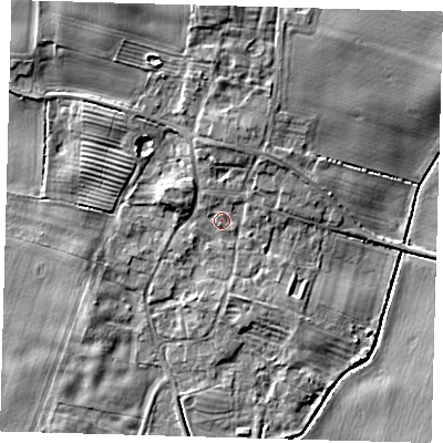 Shaded relief map of the ground around HU120AF, computed from Environment Agency LiDAR. The ground here sits at about 4 m above sea level and falls 8 m across the surrounding 800 m. Surface water reaching this point runs off ground lying to the north-north-east, 3.9 m higher.
