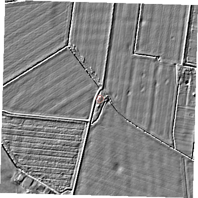 Shaded relief map of the ground around HU120AT, computed from Environment Agency LiDAR. The ground here sits at about 3 m above sea level and falls 4 m across the surrounding 800 m. Surface water reaching this point runs off ground lying to the west-north-west, 0.9 m higher.