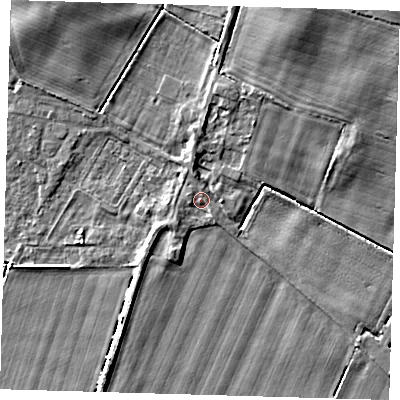 Shaded relief map of the ground around HU120AW, computed from Environment Agency LiDAR. The ground here sits at about 4 m above sea level and falls 7 m across the surrounding 800 m. Surface water reaching this point runs off ground lying to the west-north-west, 0.8 m higher.