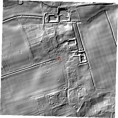 Shaded relief map of the ground around HU120DG, computed from Environment Agency LiDAR. The ground here sits at about 4 m above sea level and falls 6 m across the surrounding 800 m. Surface water reaching this point runs off ground lying to the south, 3.8 m higher.