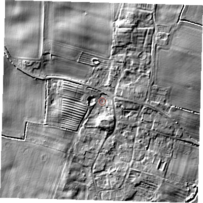 Shaded relief map of the ground around HU120DJ, computed from Environment Agency LiDAR. The ground here sits at about 4 m above sea level and falls 8 m across the surrounding 800 m. Surface water reaching this point runs off ground lying to the north-north-east, 4.9 m higher.