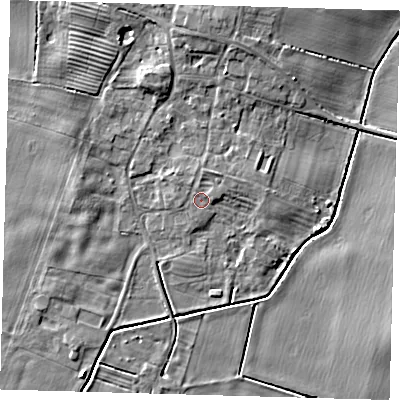 Shaded relief map of the ground around HU120DP, computed from Environment Agency LiDAR. The ground here sits at about 4 m above sea level and falls 6 m across the surrounding 800 m. Surface water reaching this point runs off ground lying to the north-north-east, 1.4 m higher.