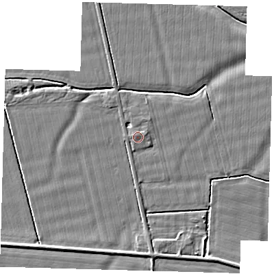 Shaded relief map of the ground around HU120DZ, computed from Environment Agency LiDAR. The ground here sits at about 3 m above sea level and falls 4 m across the surrounding 800 m. Surface water reaching this point runs off ground lying to the east-north-east, 0.6 m higher.