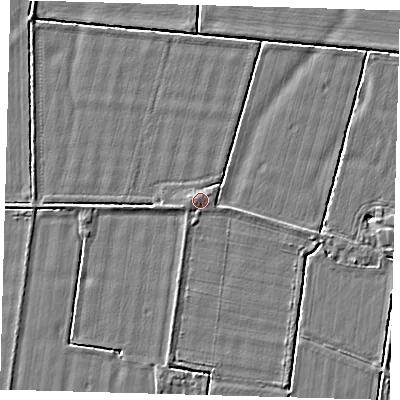 Shaded relief map of the ground around HU120ED, computed from Environment Agency LiDAR. The ground here sits at about 3 m above sea level and falls 2 m across the surrounding 800 m. Surface water reaching this point runs off ground lying to the west-north-west, 0.9 m higher.