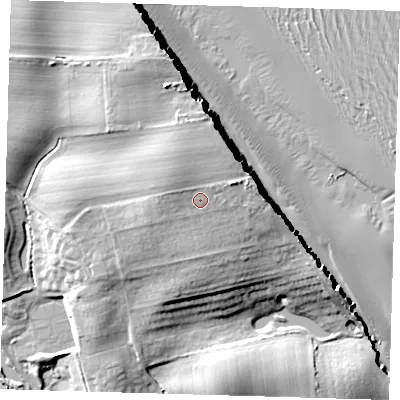 Shaded relief map of the ground around HU120JN, computed from Environment Agency LiDAR. The ground here sits at about 15 m above sea level and falls 20 m across the surrounding 800 m. Surface water reaching this point runs off ground lying to the west-north-west, 1.2 m higher.
