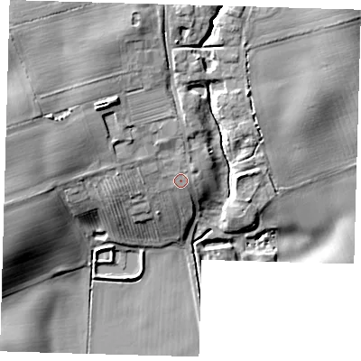 Shaded relief map of the ground around HU120LA, computed from Environment Agency LiDAR. The ground here sits at about 11 m above sea level and falls 17 m across the surrounding 800 m. Surface water reaching this point runs off ground lying to the north-west, 6.9 m higher.