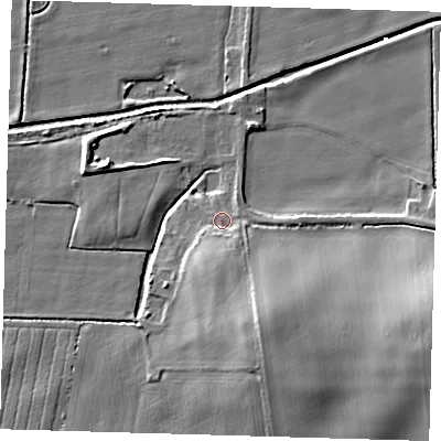 Shaded relief map of the ground around HU120NG, computed from Environment Agency LiDAR. The ground here sits at about 4 m above sea level and falls 13 m across the surrounding 800 m. Surface water reaching this point runs off ground lying to the south, 4.6 m higher.