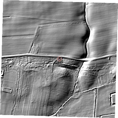 Shaded relief map of the ground around HU120NJ, computed from Environment Agency LiDAR. The ground here sits at about 9 m above sea level and falls 14 m across the surrounding 800 m. Surface water reaching this point runs off ground lying to the north-west, 1.9 m higher.