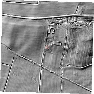 Shaded relief map of the ground around HU120NL, computed from Environment Agency LiDAR. The ground here sits at about 5 m above sea level and falls 10 m across the surrounding 800 m. Surface water reaching this point runs off ground lying to the north-east, 6.4 m higher.