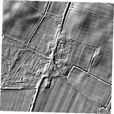 Shaded relief map of the ground around HU120PX, computed from Environment Agency LiDAR. The ground here sits at about 3 m above sea level and falls 8 m across the surrounding 800 m. Surface water reaching this point runs off ground lying to the north-east, 2.4 m higher.