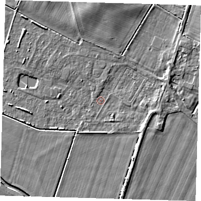 Shaded relief map of the ground around HU120QD, computed from Environment Agency LiDAR. The ground here sits at about 2 m above sea level and falls 5 m across the surrounding 800 m. Surface water reaching this point runs off ground lying to the north, 3.8 m higher.