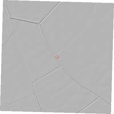 Shaded relief map of the ground around HU120QP, computed from Environment Agency LiDAR. The ground here sits at about 3 m above sea level and falls 3 m across the surrounding 800 m. Surface water reaching this point runs off ground lying to the north-north-west, 2.7 m higher.