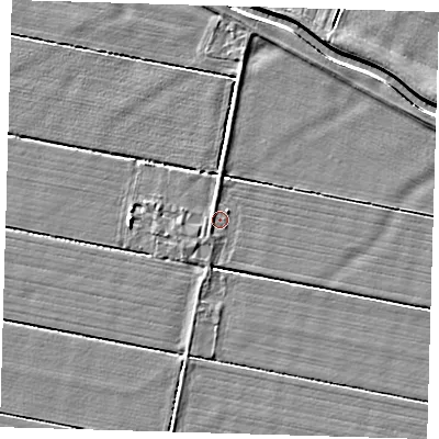 Shaded relief map of the ground around HU120QS, computed from Environment Agency LiDAR. The ground here sits at about 2 m above sea level and falls 4 m across the surrounding 800 m. Surface water reaching this point runs off ground lying to the south-west, 0.7 m higher.